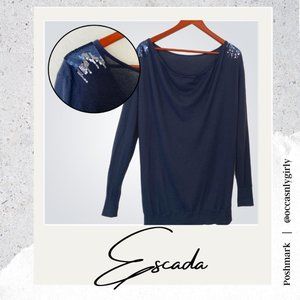 GORGEOUS Escada Sport Navy Sequin Shoulder Sweater